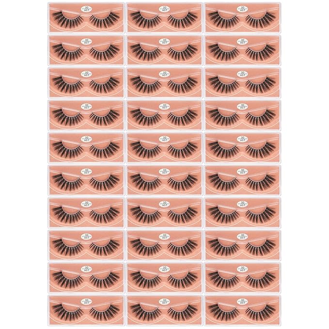 FARRED Wholesale Faux Mink Lashes 30 Pairs 3D A07 Medium Length Vegan Eyelashes Fluffy Volume Strip Lashes Bulk Fake Mixed Natural Look 3D False Eyelashes (3D A07)