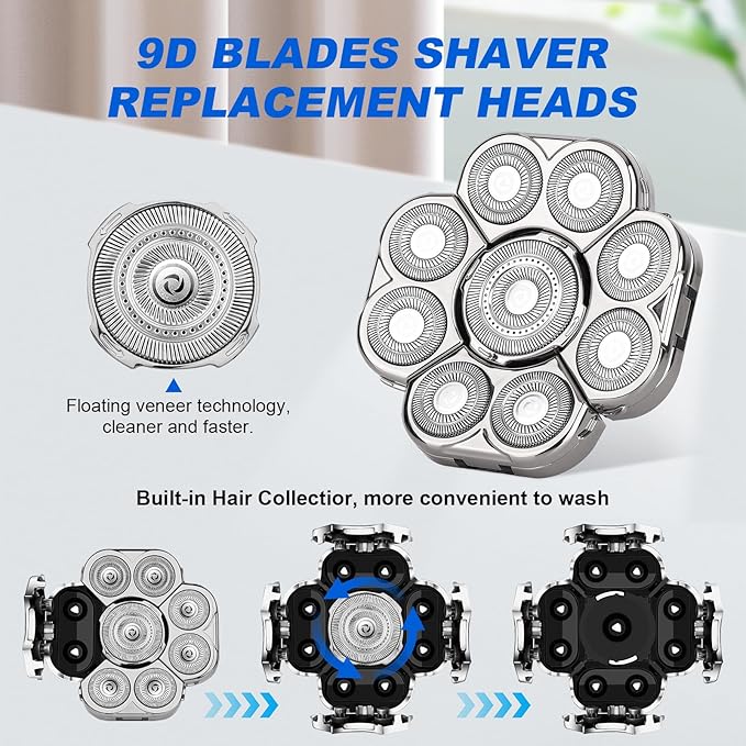 9D Electric Shaver for Men - 9 Blades Replacement Head Universal Blade for Electric Razor, 2 Pack