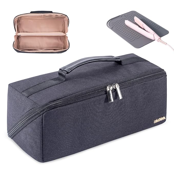 Large Travel Bag - 2in1 Hair Tools Organizer for Dryer Brush, Flat Irons, Straighteners, Curling Irons, Makeup Bag for Travel Essentials