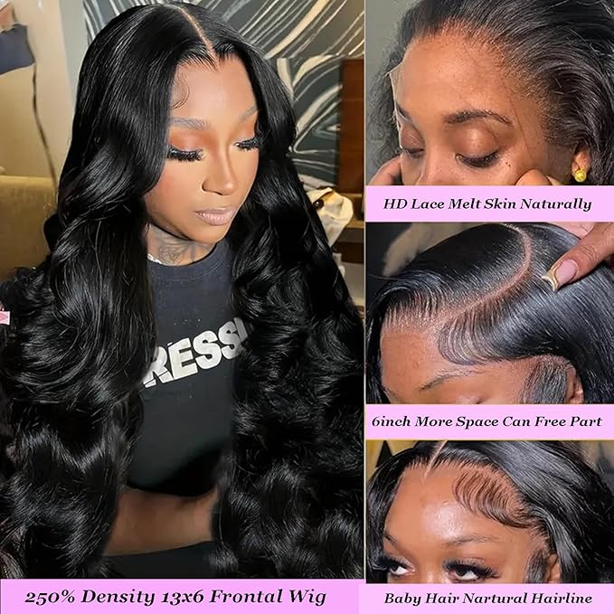 250 Density HD Lace Front Wigs Human Hair 13x6 Lace Front Wigs Human Hair Pre Plucked Body Wave Lace Front Wigs Human Hair Wigs for Women Body Wave Wig 13x6 HD Lace Front Wigs Human Hair 24 inch