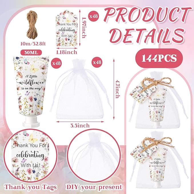 48 Sets Wildflower Baby Shower Hand Cream Gifts Baby Shower Hand Cream Party Favors for Guests Wildflower Gift Bulk Travel Size Lotion Set for Guest