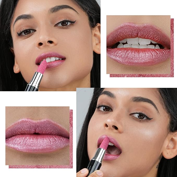 Angicolour 2-Piece Glitter Lipstick - Pink, Creamy, Moisturizing Formula - Metallic Finish - Vegan & Cruelty-Free - Full Coverage