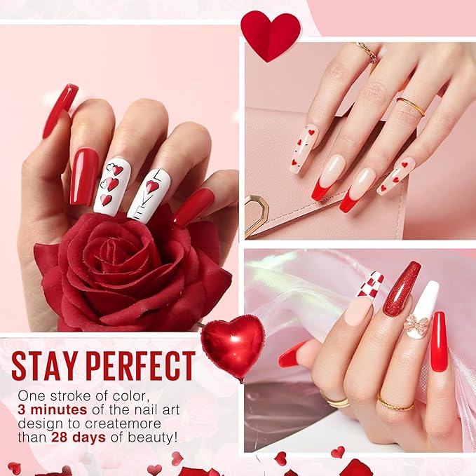 MEFA Red Gel Nail Polish Set, 6 Colors Gel Polish Kit Popular Burgundy Glitter Nail Polish Soak Off Rose Dark Red Shimmer DIY Home Salon Manicure Gifts for Women Girls 2025