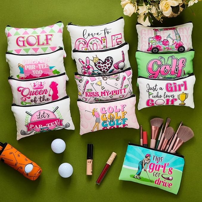 24 Pieces Makeup Bags Bulk Canvas Cosmetic Bags Purse Organizer Zipper Cosmetic Pouch Portable Travel Toiletry Pouch for Women Men Gifts, 7 x 4 Inch(Golf)