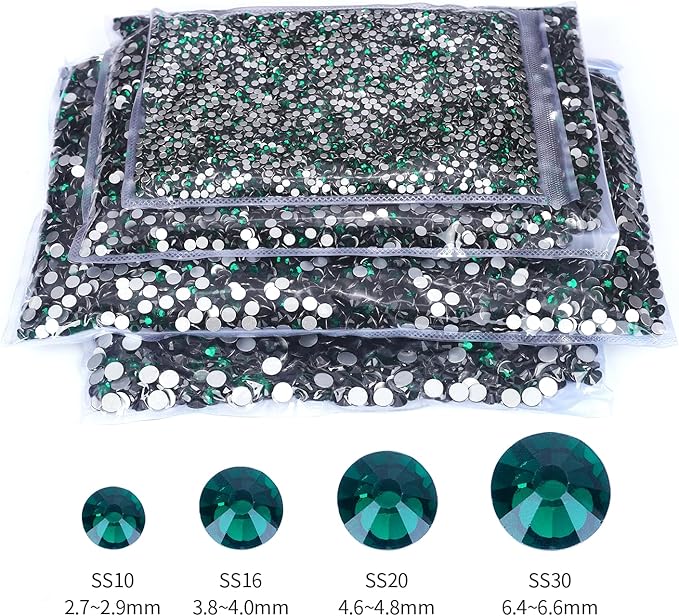 10000PCS Emerald Rhinestones Bulk, Flat Back Crystal Glass Stone Round Gems,SS20, 4.6-4.8mm