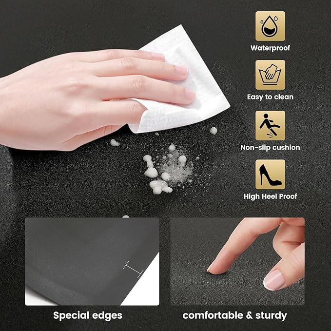 Crablux Salon Floor Mat Anti Fatigue for Stylist, 35.8"x27.9" Barber Floor Mats Black Hair Mats for Hairdresser Standing, 1/2" Thick Square Base for Salon Chair Barbershop Hairdressing Equipment