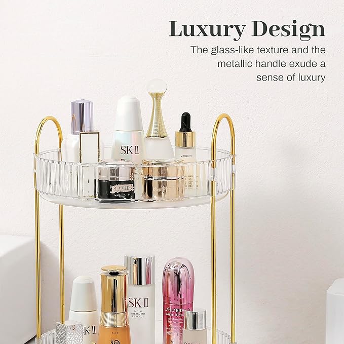 Rotating Makeup Organizer for Vanity, Skincare Make Up Storage Perfume Organizers for bathroom countertop, Clear Cosmetic Organizer for Dresser, Lipstick Hair product Spinning Stand Organizer (2 Tier,