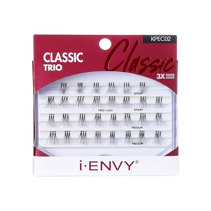 i-ENVY by KISS Trio Lash Classic Medium 30 Lashes (Pack of 6) Natural Style 3X Faster Easier Application