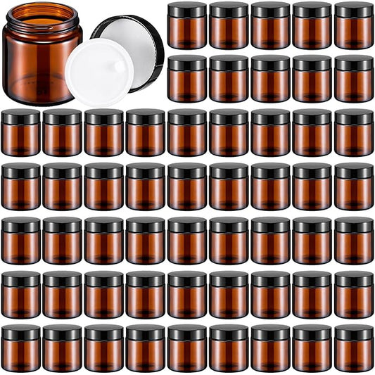 Norme 64 Pcs 4 oz Glass Jars with Lids Leakproof Round Airtight Empty Cosmetic Jars with Inner Liners Lid for Storing Lotions Powder Ointments Candle Making (Black,Amber)