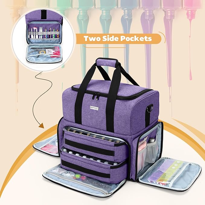 BAFASO Nail Polish Organizer Holds 80 Bottles (15ml - 0.5 fl.oz) and a UV Nail Lamp, Nail Polish Case with 2 Removable Pouches and Manicure Tools Storage Sections (Patented), Purple