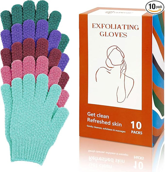 Evridwear Exfoliating Dual Texture Bath Gloves for Shower, Spa, Massage and Body Scrubs, Dead Skin Cell Remover, with Hanging Loop Heavy(5 Pairs Gift Set for Women)