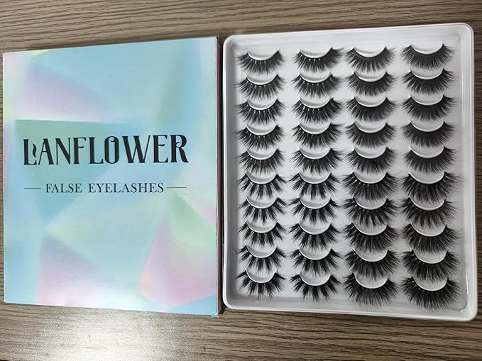 Lanflower Fake Eyelashes Natural Look Dramatic 3D Lashes Pack Faux Mink 20 Pairs 4 Styles