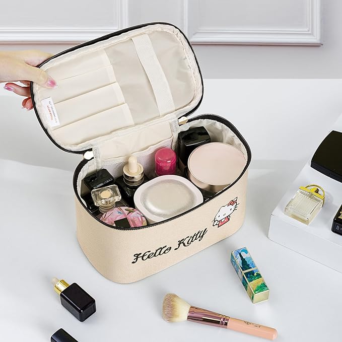 AmBealla Make up Bag Travel Cosmetic Bags Brush Holder Zipper Pouch Case Organizer Cute Organizer Suitable for Purse for Women (Beige-A)