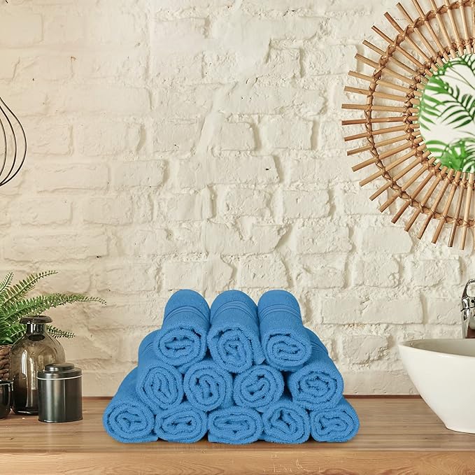 Utopia Towels 12 Pack Premium Wash Cloths Set, 12 by 12 Inches, 100% Cotton Ring Spun, Highly Absorbent and Soft Feel Washcloths for Bathroom, Spa, Gym, and Face, Electric Blue