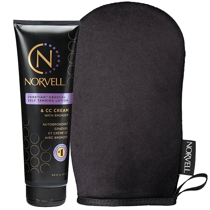 Norvell Sunless Self Tanning Bundle: Self Tan Extender Lotion, 8,5 fl. oz. + Streak Free Tan Applicator Mitt - Premium After Tanning Lotion Moisturizer and Washable Self Tan Mitt for Flawless Results
