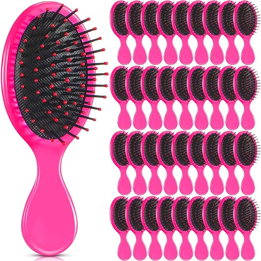 36 Packs Mini Detangling Hairbrush Squirt Detangler combs Toddler Soft Bristle Travel Hairbrush Women Girl(Rose Red)