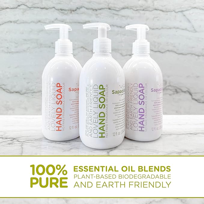 Sapadilla Liquid Hand Soap - Three Scent Variety - Made with 100% Pure Essential Oil Blends, Cleansing & Moisturizing, Aromatic & Fragrant Hand Soap, Plant Based, Biodegradable, 12 Ounce, (Pack of 3)