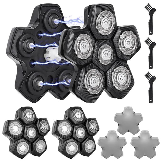 3 Pack 6D Magnetic Head Shaver Replacement Blades, Head Electric Razor Replacement Heads Compatible with Muti modes Shaving Blades Shaver for Bald Men with 3 Cleaning Brush, by Plantarecover