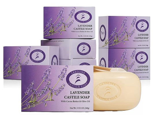 Body Wash Castile Soap Bar for Sensitive Skin – Long Lasting Natural Bar Soap for Men and Women with Olive Oil and Cocoa Butter - Vegan Lavender Scented by Carolina Castile, 5 oz Each