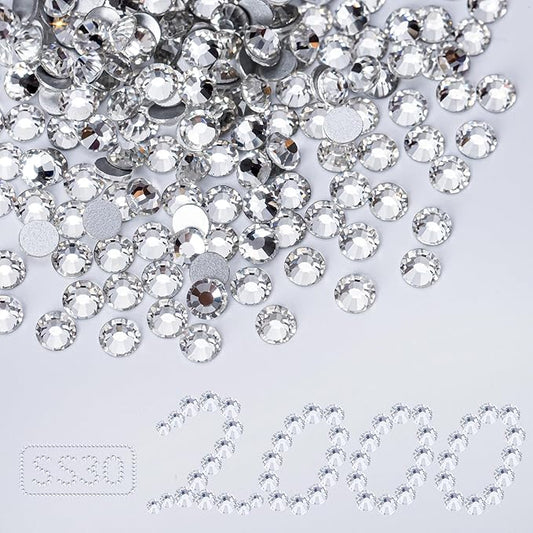 2000PCS Clear Rhinestones Bulk, Flat Back Crystal Glass Stone Round Gems,SS30, 6.4-6.6mm