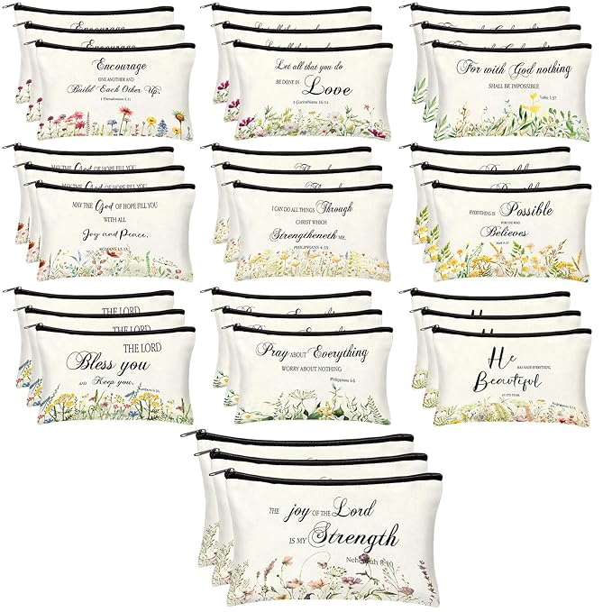 Jetec 30 Pcs Christian Gift for Women Religious Mother's Day Gifts Cosmetic Bags Inspirational Bible Verse Pencil Pouch Makeup Bags with Zipper for Travel Women Mother Sister(Elegant Style)