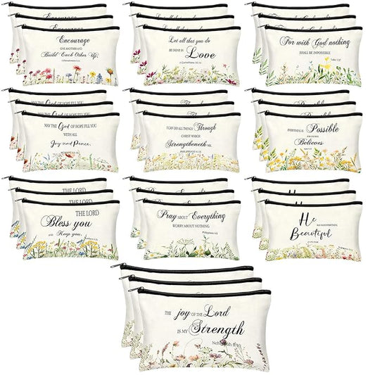 Jetec 30 Pcs Christian Gift for Women Religious Mother's Day Gifts Cosmetic Bags Inspirational Bible Verse Pencil Pouch Makeup Bags with Zipper for Travel Women Mother Sister(Elegant Style)