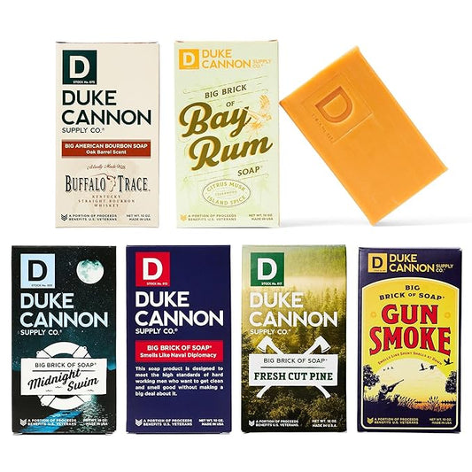 Duke Cannon Supply Co. Big Brick of Soap Bar for Men, Variety Pack (Bourbon, Bay Rum, Midnight Swim, Naval Diplomacy, Fresh Cut Pine & Gun Smoke) - All Skin Types, 10 oz. (6 Pack)