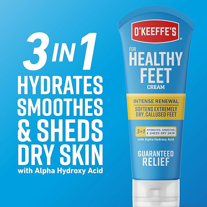 O'Keeffe's for Healthy Feet Intense Renewal Cream with Alpha Hydroxy Acid - 3 oz Tube (1 Pack) - Softens and Exfoliates Extremely Callused, Dry Feet