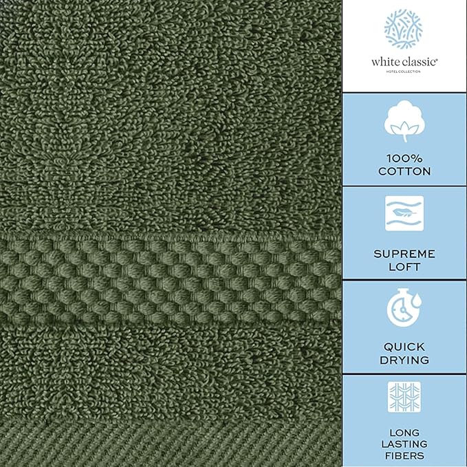 White Classic Luxury Washcloths for Bathroom-Hotel-Spa-Kitchen-Set - Circlet Egyptian Cotton - Highly Absorbent Hotel Quality Face Towels - Bulk Set of 12-13x13 Inch (Forest Green)