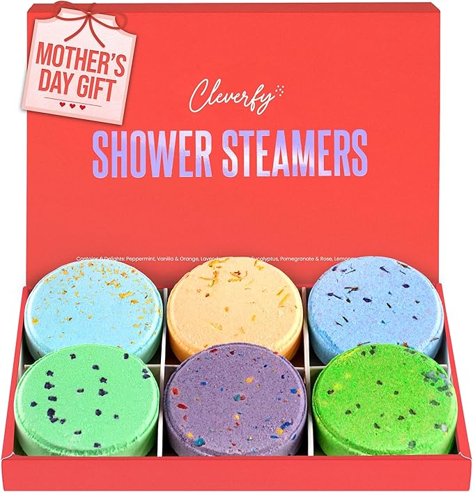 Cleverfy Shower Steamers Aromatherapy for Women and Men – Mothers Day Gifts for Mom – Self-Care Shower Bombs for Stress Relief and Relaxation – 6 Tablets