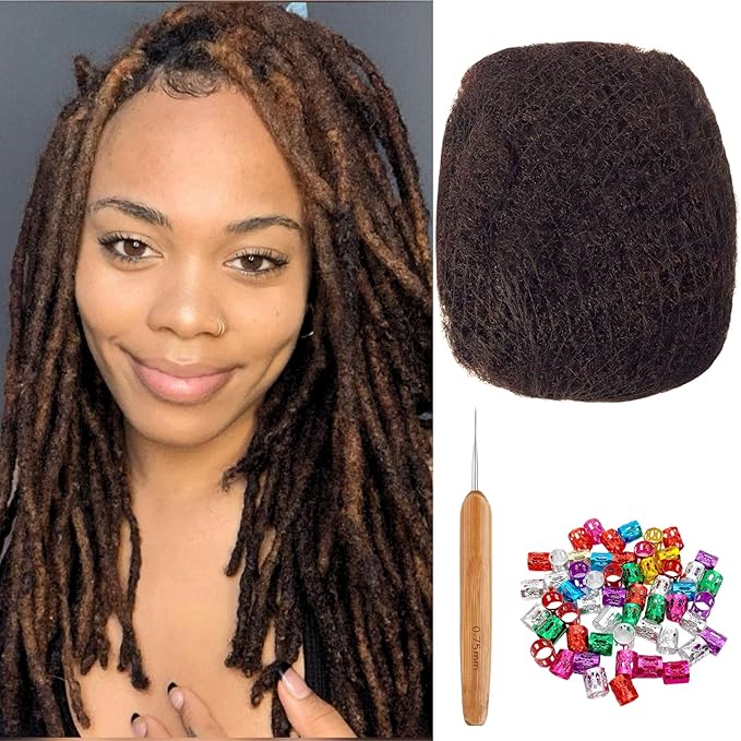 Afro Kinkys Bulk Human Hair for Dreadlock Extensions,Repair Locs, Twists and Braids, 30 Gram Each Package 100% Human Hair Afro Kinky Bulk Can be Dyed and Bleached (Dark Brown 4# 8inch)