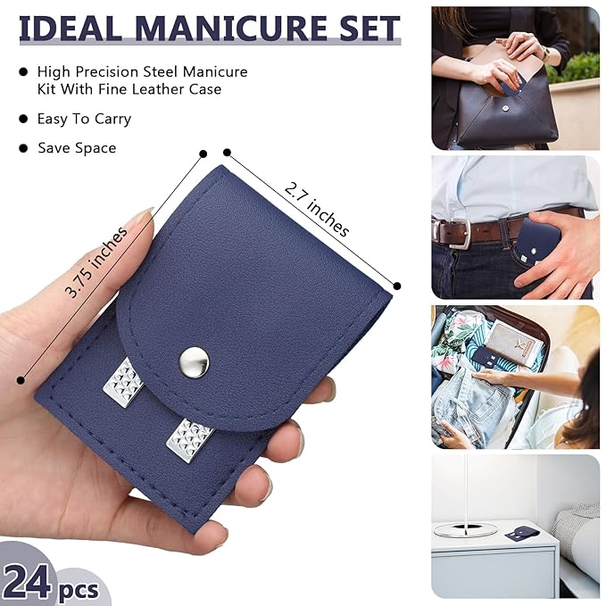 Lasnten 24 Set Manicure Set Bulk Nail Clippers Grooming Nail Kit Stainless Steel Professional Pedicure Kit Pedicure Tools with Travel Case Gifts for Men Women Personal(4 in 1,Dark Blue)