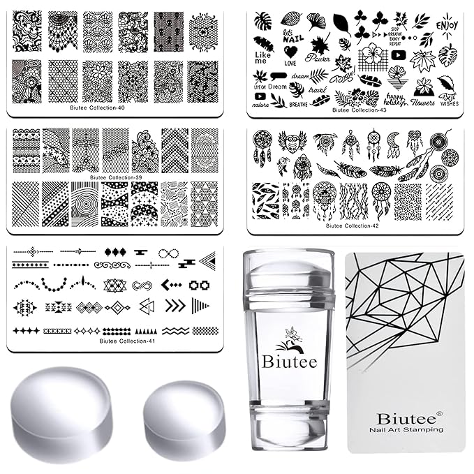 7 Colors Nail Stamping Polish Gel Nail Stamper Kit with 5 Pcs Nail Stamping Plates for Nails Art Stamp Beginners Kit