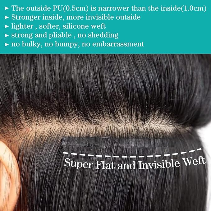 Seamless Clip In Hair Extensions Real Human Hair Invisible PU Skin Weft Body Wave Clip Ins 100% Unprocessed Brazilian Remy Human Hair Extensions 7pcs with 16Clips 110g（Natural Black,20 inch）