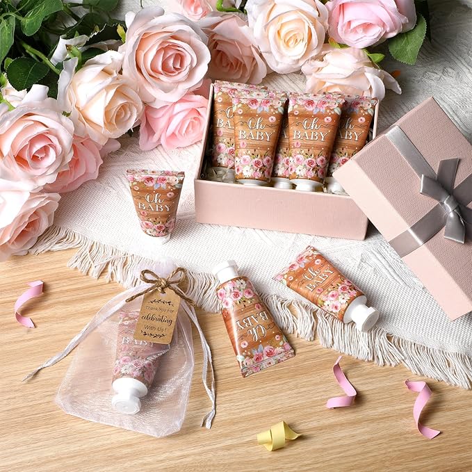48 Sets Baby Shower Hand Cream Party Favors for Guests Gift Bulk Travel Size Hand Lotion Set for Baby Shower Wedding Christmas(Floral)