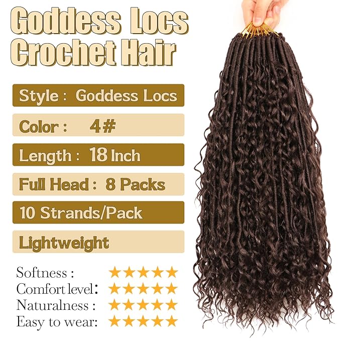 8 Packs Goddess Faux Locs Crochet Hair-18 Inch Boho Soft Locs Crochet Hair for Black Women (#4, 18 Inch(Pack of 8))