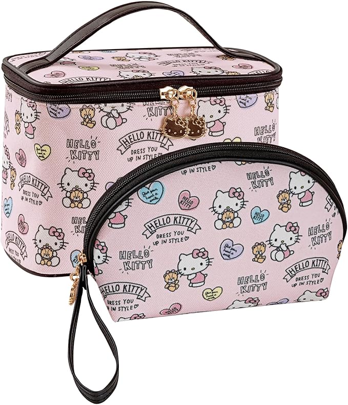 AmBealla Cosmetic Bag Large Makeup Bags Pink Travel Case with Makeup Brush Holder，2PCS Cosmetic Organizer for Women, Toiletry Storage Bag for Skincare & Beauty Tools Sweet Cute for Girls