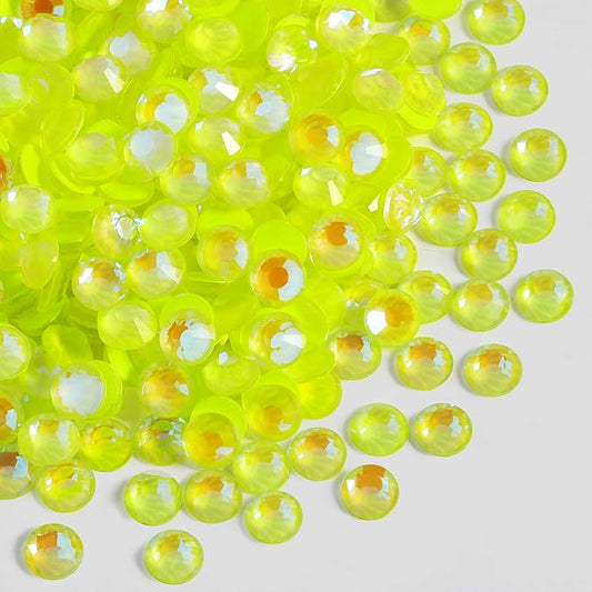 Beadsland 1440pcs Flat Back Crystal Rhinestones Round Gems for Nail Art and Craft Glue Fix, Luminous Yellow, SS10,2.7-2.9mm