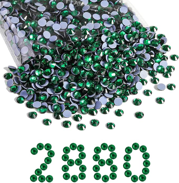 Beadsland Hotfix Rhinestones Bulk, 2880pcs Green Hot Fix Rhinestones for Crafts Clothes DIY Decoration, Emerald, SS30, 6.3-6.5mm
