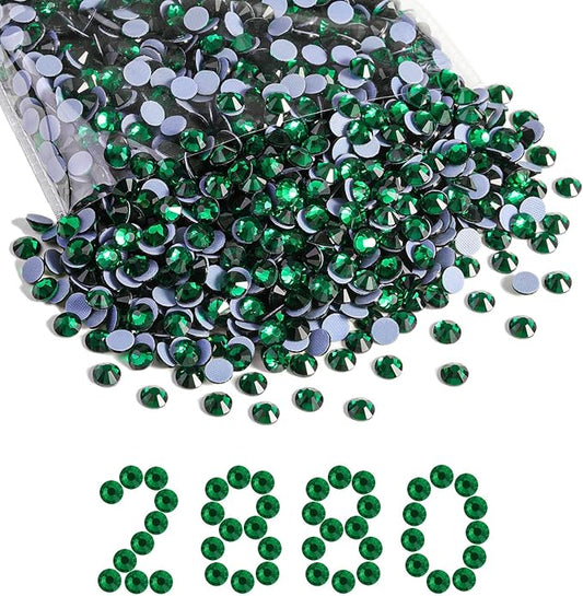 Beadsland Hotfix Rhinestones Bulk, 2880pcs Green Hot Fix Rhinestones for Crafts Clothes DIY Decoration, Emerald, SS30, 6.3-6.5mm