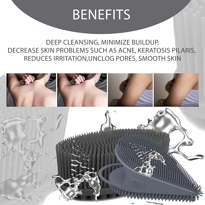 Avilana Body and Face Scrubber Combo – Includes Dual-Sided Body Scrubber and Gentle Face Scrubber – Hygienic, Long-Lasting, and Gentle for Body and Face (Dark Gray with Silver)