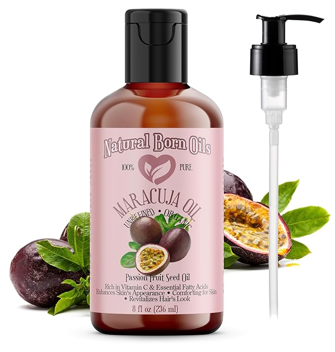 Natural Born Oils Maracuja Oil, 8oz, Organic, Cold-Pressed, Rich in Fatty Acids, Ideal for Moisturizing Skin, Hair Nourishment