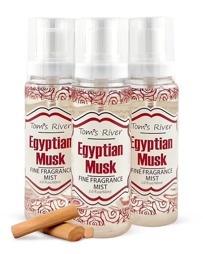 Tom's River Fine Fragrance Body & Hair Mist | Egyptian Musk Scent (Pack of 3) | For Daily Use | Travel-Friendly | 2 fl oz/ 60ml per Bottle