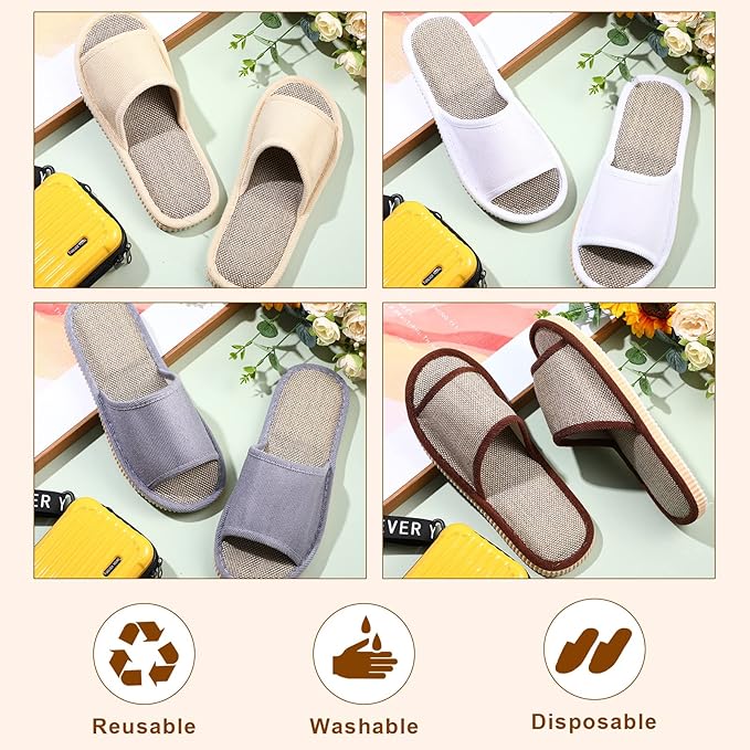 16 Pairs Open Toe Breathable Slippers Bulk Disposable Slippers for Guests Washable House Slipper for Women Men Non Slip Spa Slipper Comfortable Slipper Bulk for Guests Home Bedroom Hotel Travel Unisex