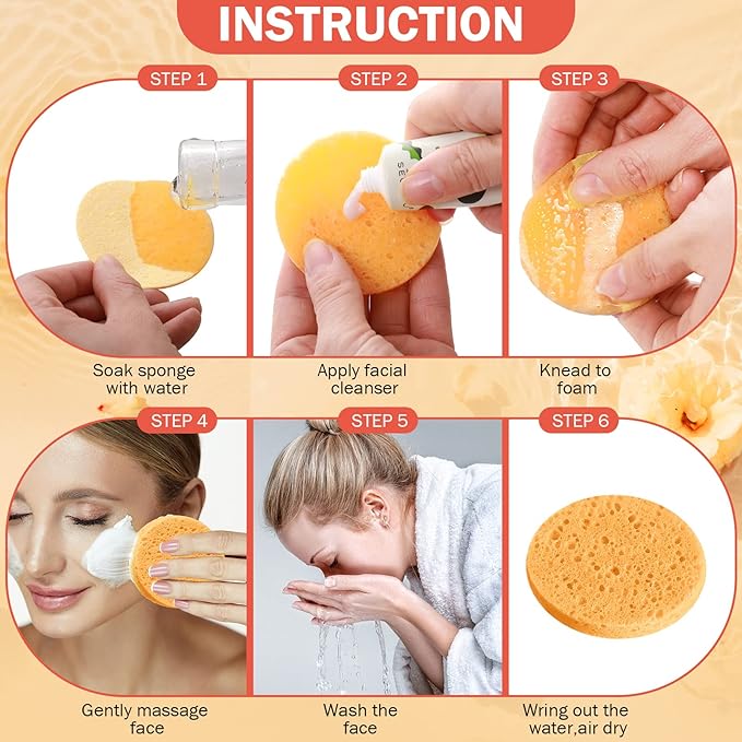 300 Count Compressed Facial Sponges Natural Face Sponges for Cleansing Disposable Facial Exfoliating Pads for Estheticians(Orange)