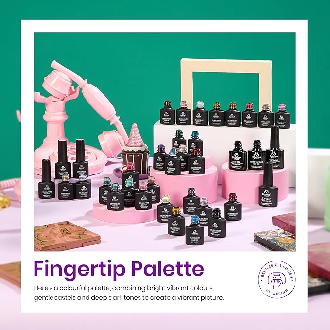 beetles Gel Polish Set Summer Gel Nail Polish Kit Spring Pastel 36 Pcs 32 Colors with Base Top Coat Hot Pink Green Black White Burgundy Red Blue Purple Gifts for Women Fingertip Palette