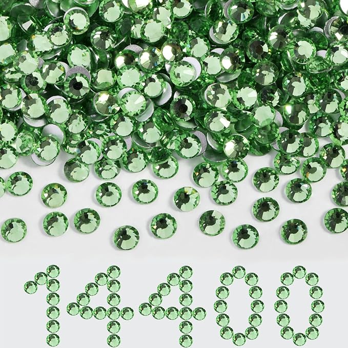 Beadsland Flatback Rhinestones Bulk,14400pcs Green Rhinestones for Nails Crafts Clothes DIY Decoration, Light Green/Peridot, SS16, 3.8-4.0mm