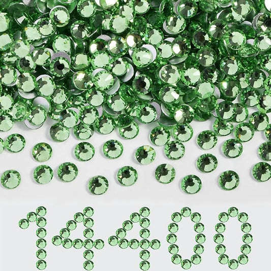 Beadsland Flatback Rhinestones Bulk,14400pcs Green Rhinestones for Nails Crafts Clothes DIY Decoration, Light Green/Peridot, SS16, 3.8-4.0mm