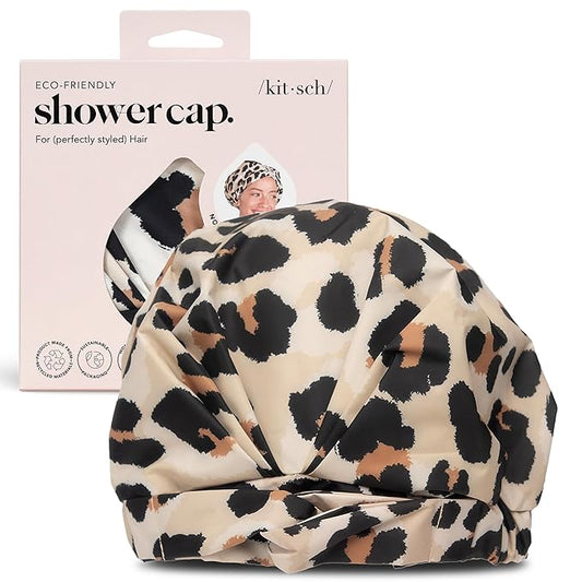 Kitsch Luxury Shower Caps for Women Reusable Waterproof - Large Shower Cap for Women and Men, Non-slip, Quick-dry Hair Cap for Long & Short Hair, Comfortable and Stylish Design - Leopard