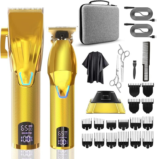 Suttik Professional Hair Clipper and Trimmer Set, Barber Clippers Set for Men Professional Kit, Beard Trimmer Haircut Kit, Cordless Clippers for Hair Cutting,Gold